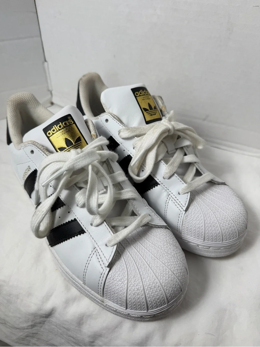 Adidas Originals Superstar White Black Gold Metallic Men's Sneakers size 8